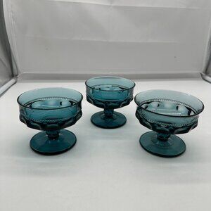 Set of 3 Colony Color Crown Blue Champagne Tall Sherbet Glasses Glass Vintage